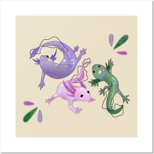 purple green and pink cute Axolotl Posters and Art